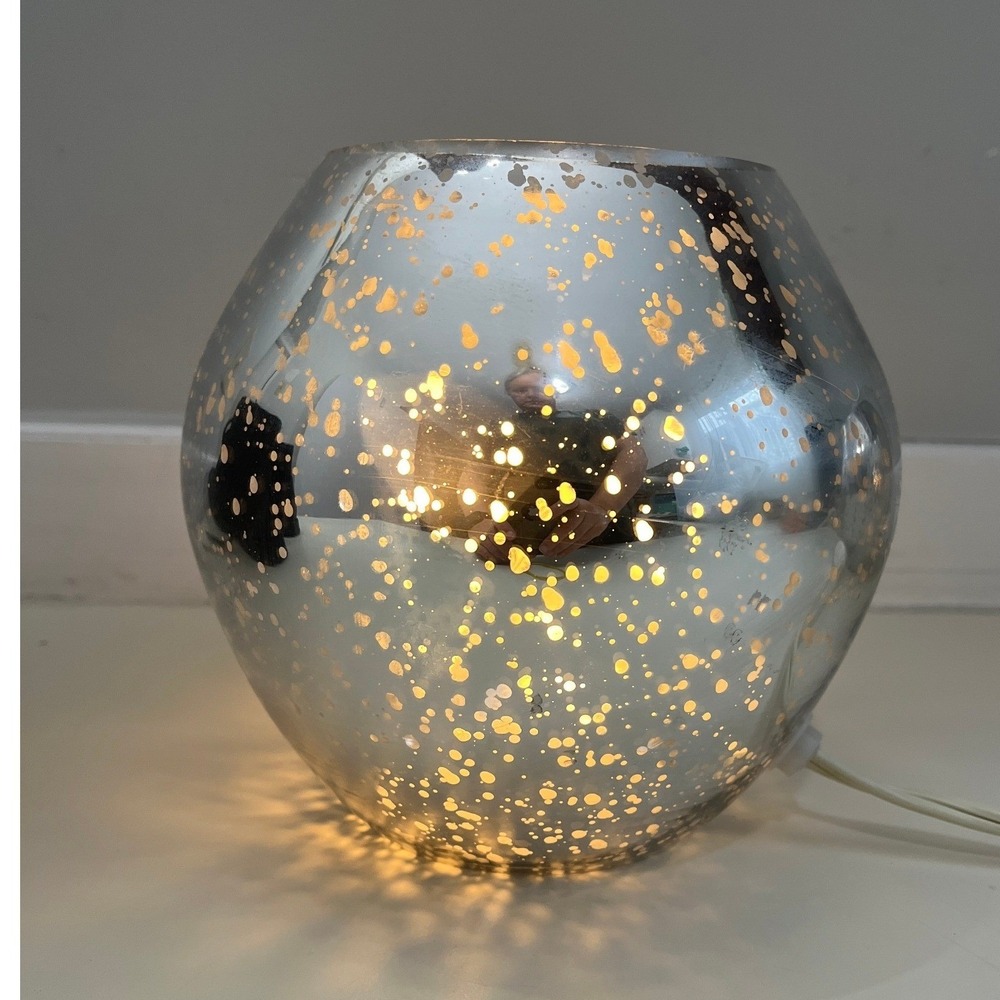 IKEA KNUBBIG Table Lamp Silver Mercury Glass Speckled Orb 7 Inch